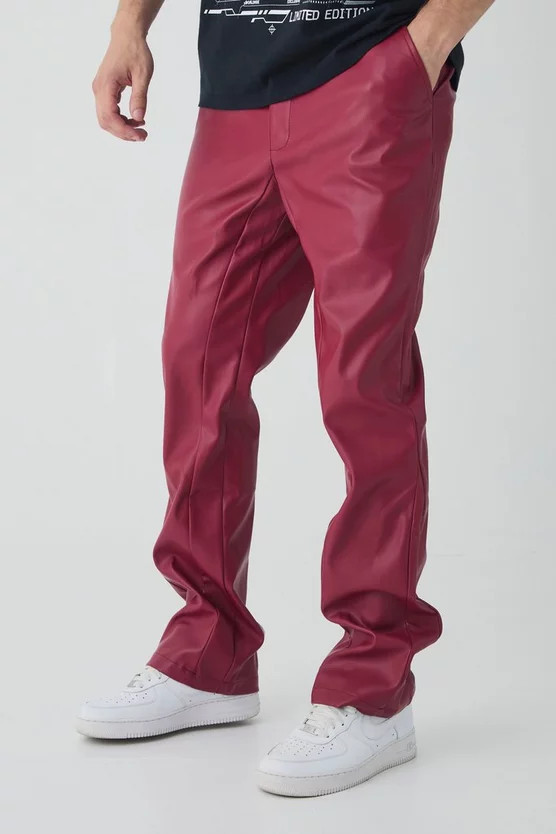 Tall PU Slim Fit Flared Pants | boohooMAN (US & Canada)