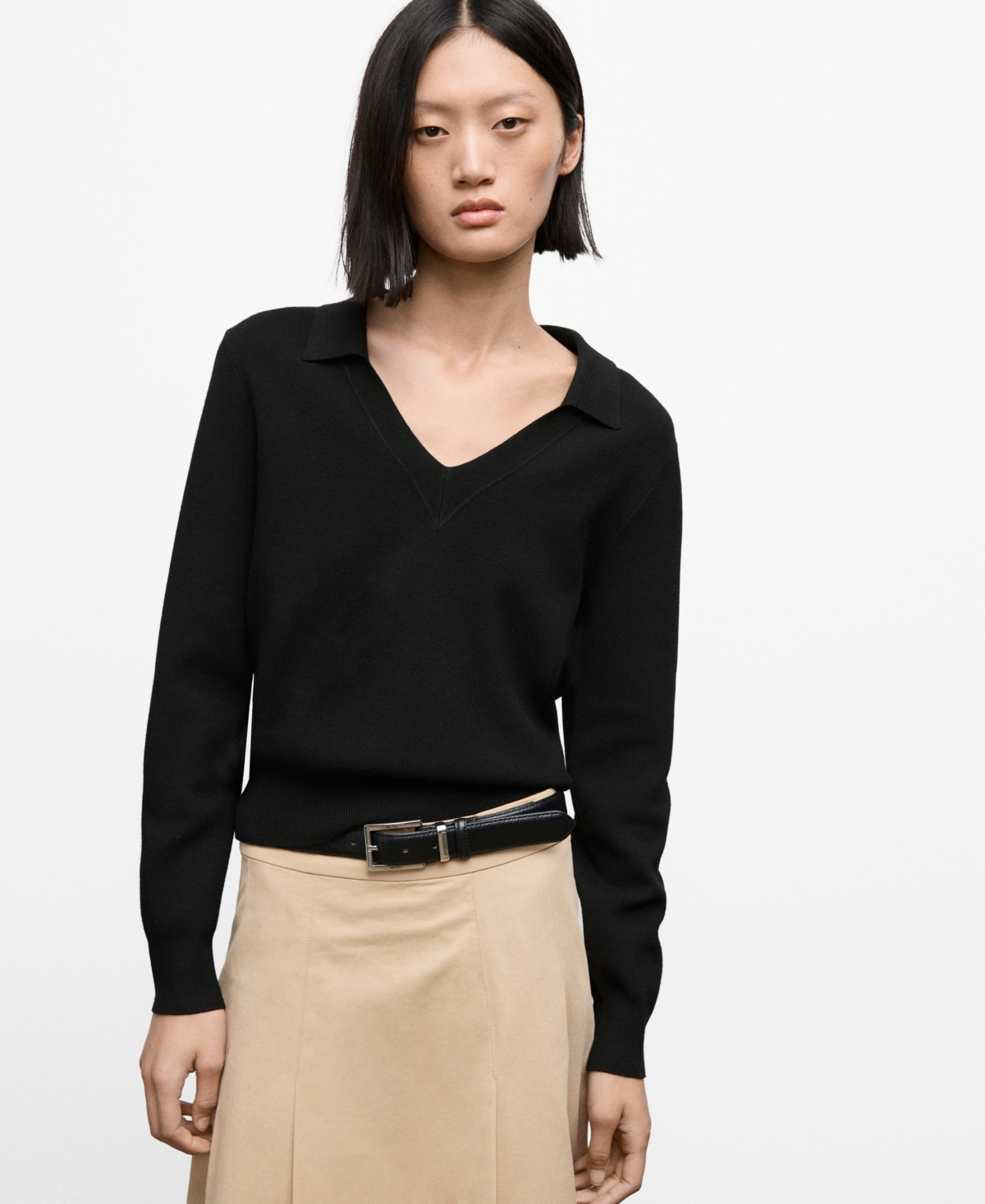 Mango Women's Fine-Knit V-Neck Sweater - Black | Macy's