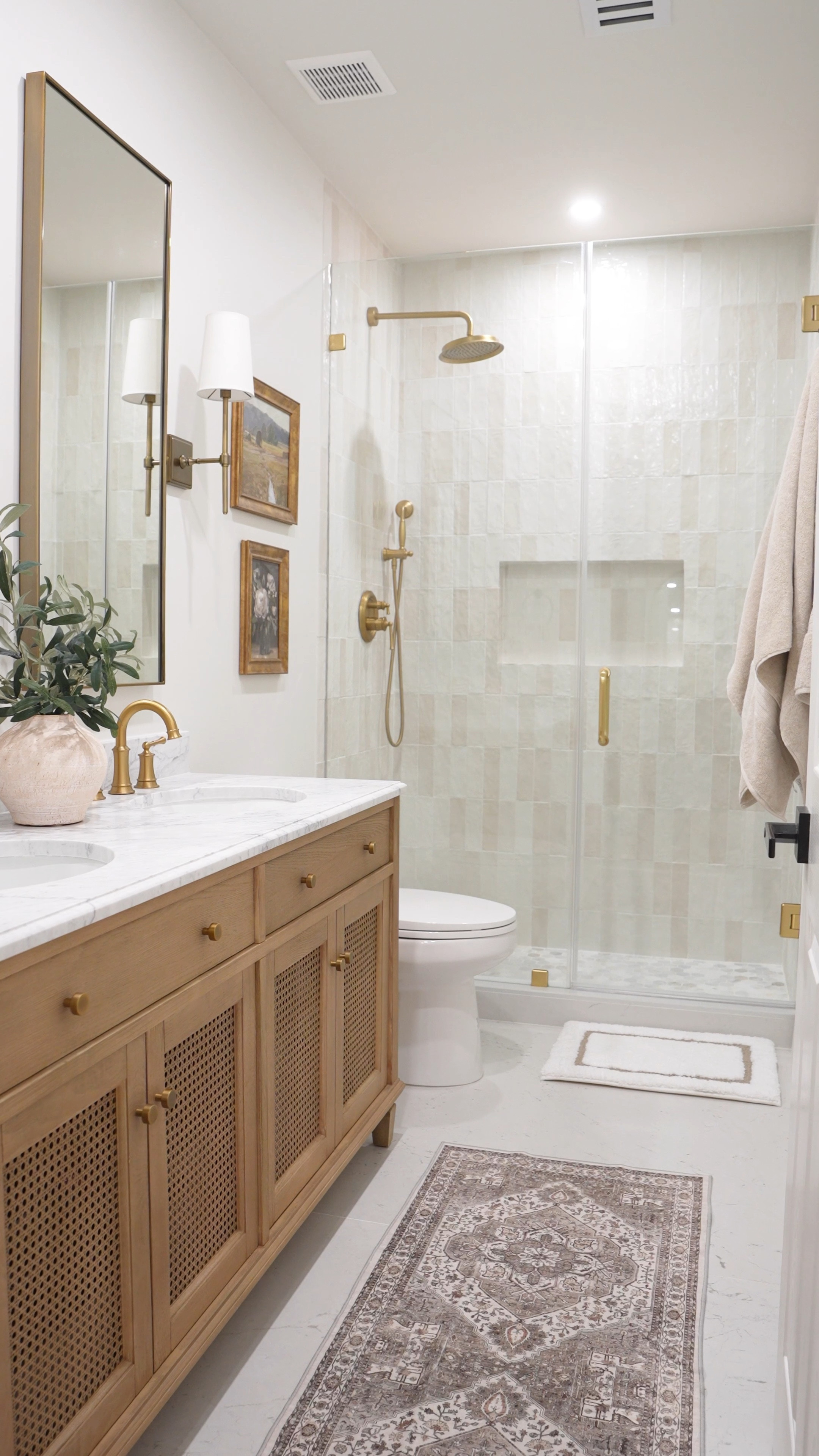 Linked everything we used for both our bathrooms! Affordable Zellige-look tiles, matching brass hardware, vanities and more

#LTKFindsUnder100 #LTKHome #LTKVideo