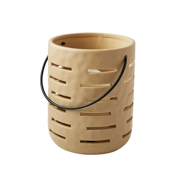 Better Homes & Gardens Small Linen Beige Battery Operated Outdoor Ceramic Lantern with Removable ... | Walmart (US)