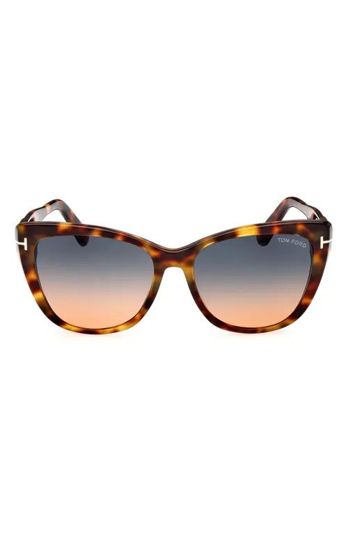 TOM FORD Nora 57mm Gradient Cat Eye Sunglasses in Blonde Havana /Gradient Blue at Nordstrom | Nordstrom