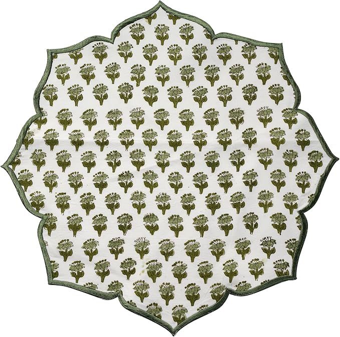 CPC Table Placemats Set of 4 Handblock Print 100% Cotton Flower Shaped Washable Emerald Green | Amazon (US)