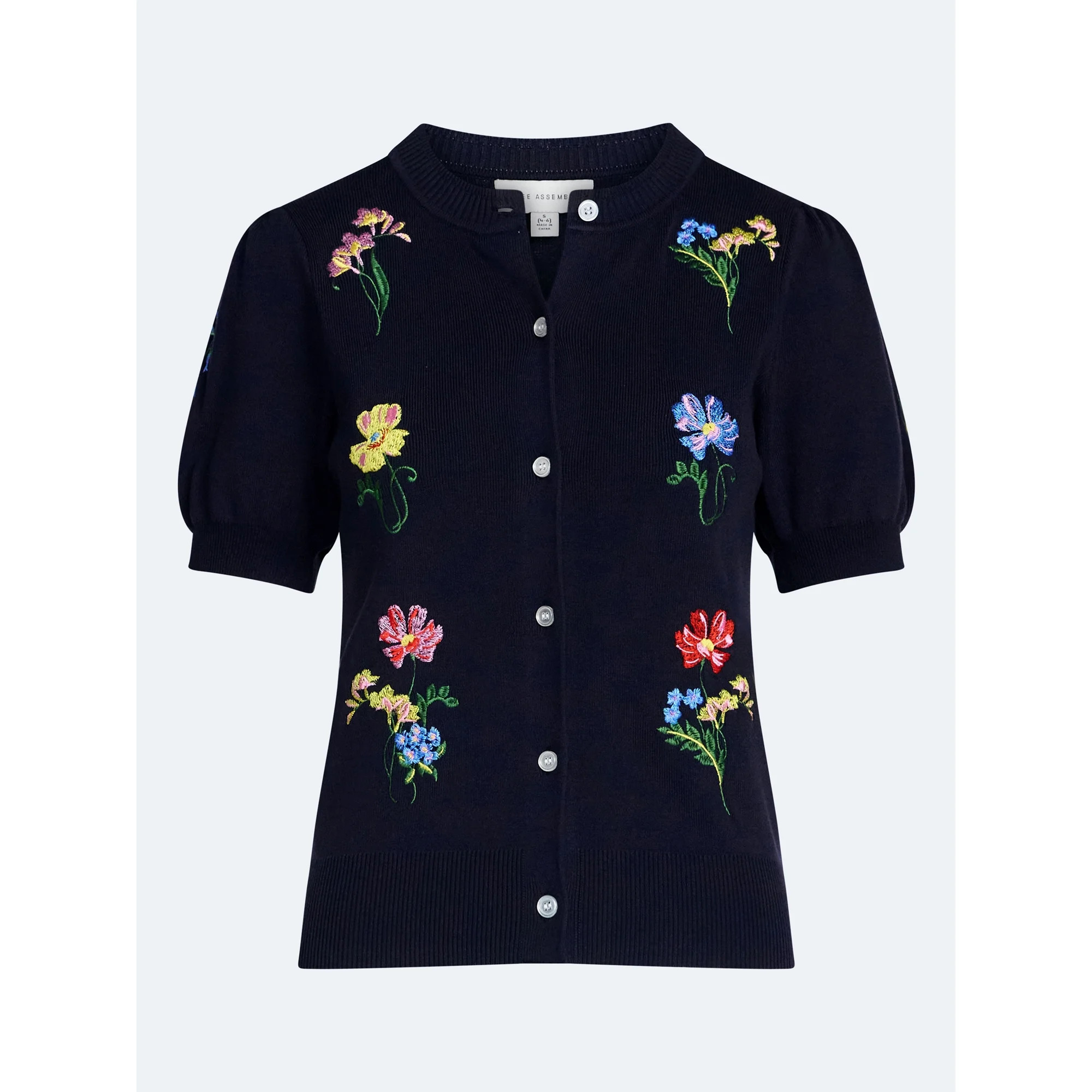 Free Assembly Women's and Women's Plus Embroidered Cardigan Sweater with Puff Sleeves, Lightweigh... | Walmart (US)