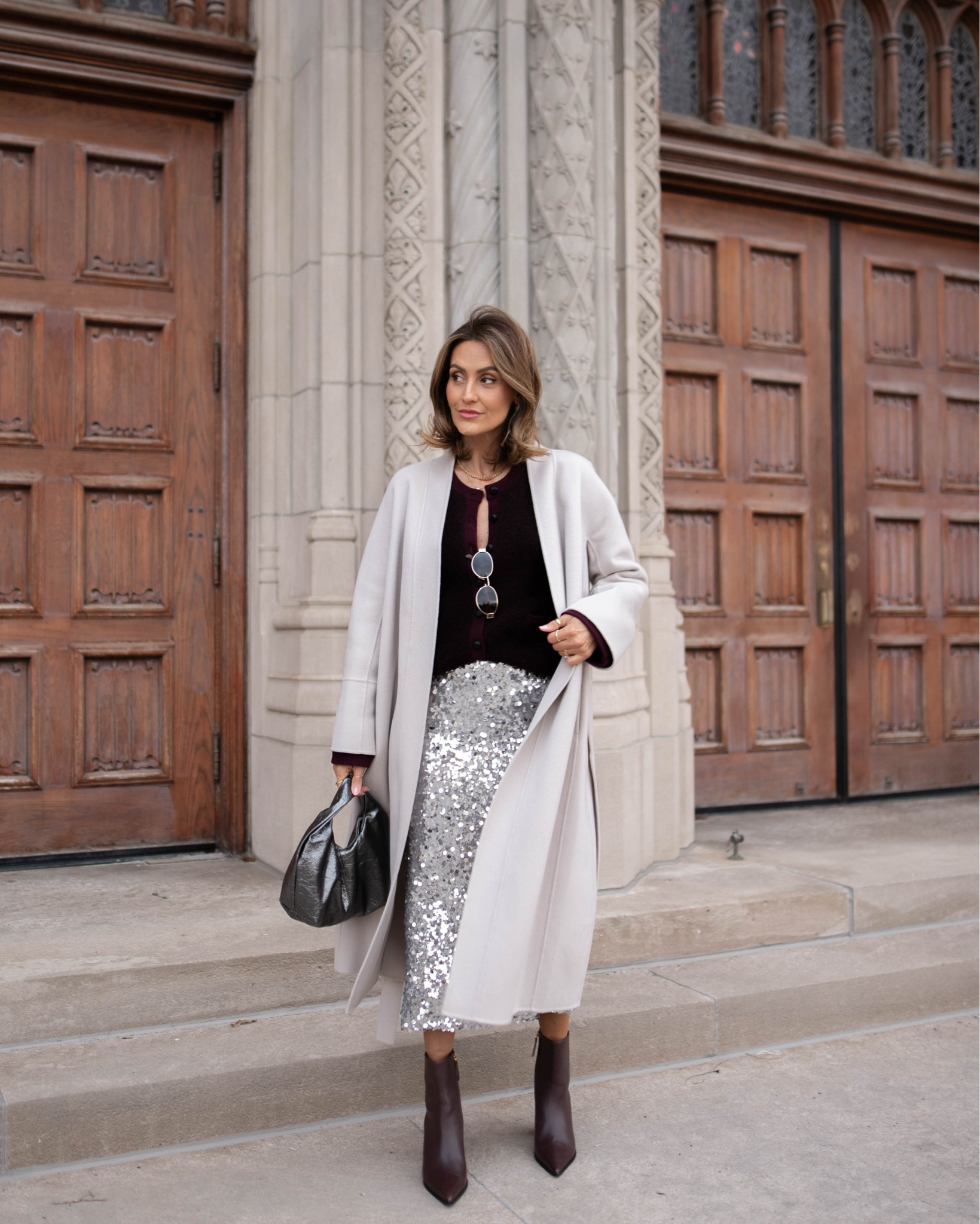 Sequin skirt + rag and bone cardigan on sale! Get $75 gift card when you purchase those booties with code BFGIFTSF 
Amazon bag perfect for the holidays under $30 and max mara coat from last year I found similars! 

#LTKFindsUnder50 #LTKHoliday #LTKCyberWeek