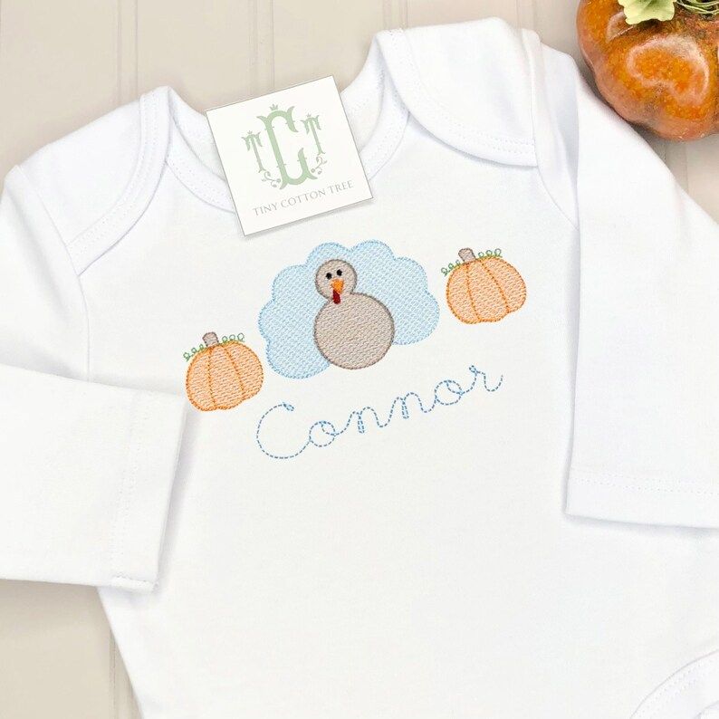 Thanksgiving Embroidered Baby Bib & Burp Cloth / Personalized - Etsy | Etsy (US)