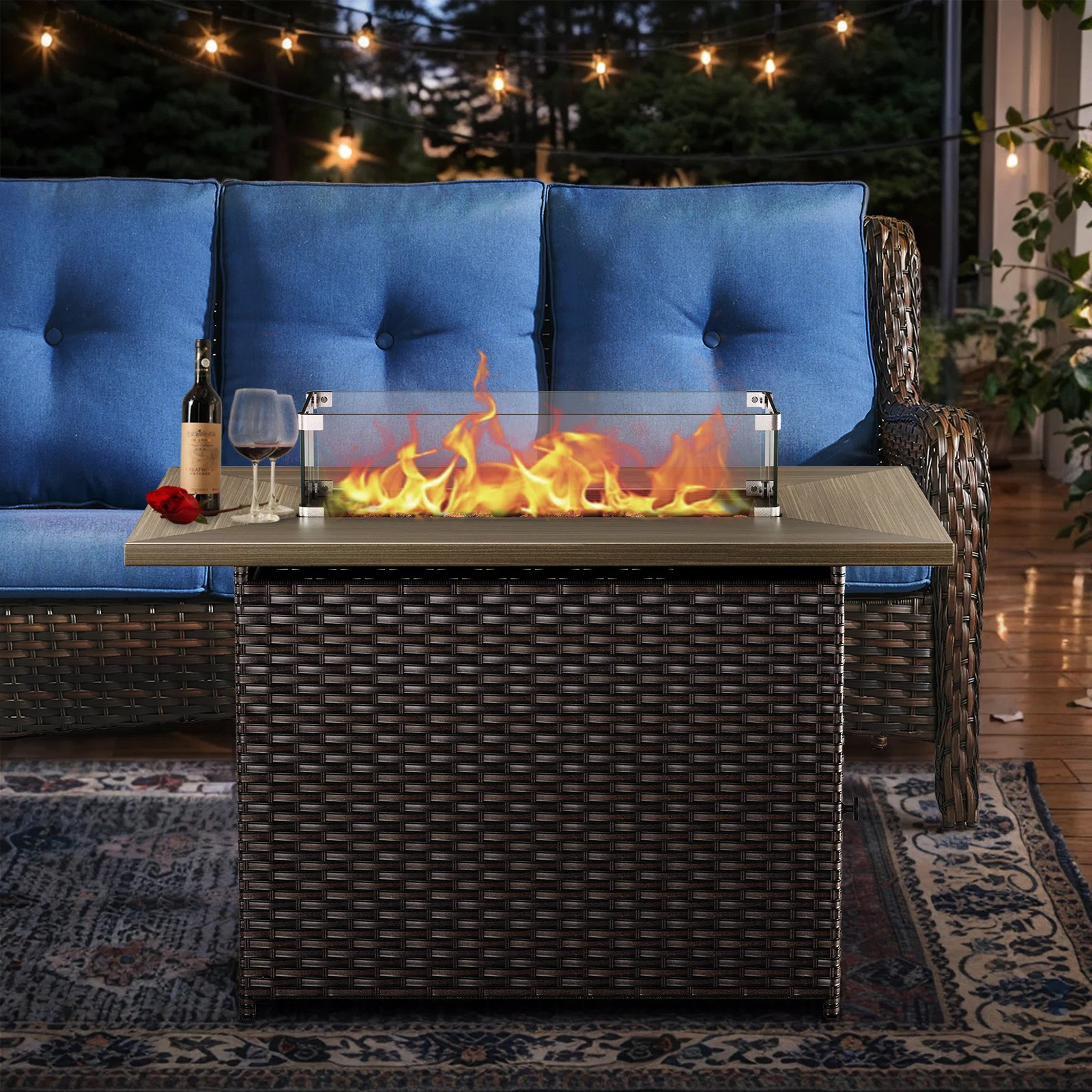 41" Rectangular Outdoor Propane Gas Fire Pit Table With Wind Guard | Wayfair North America