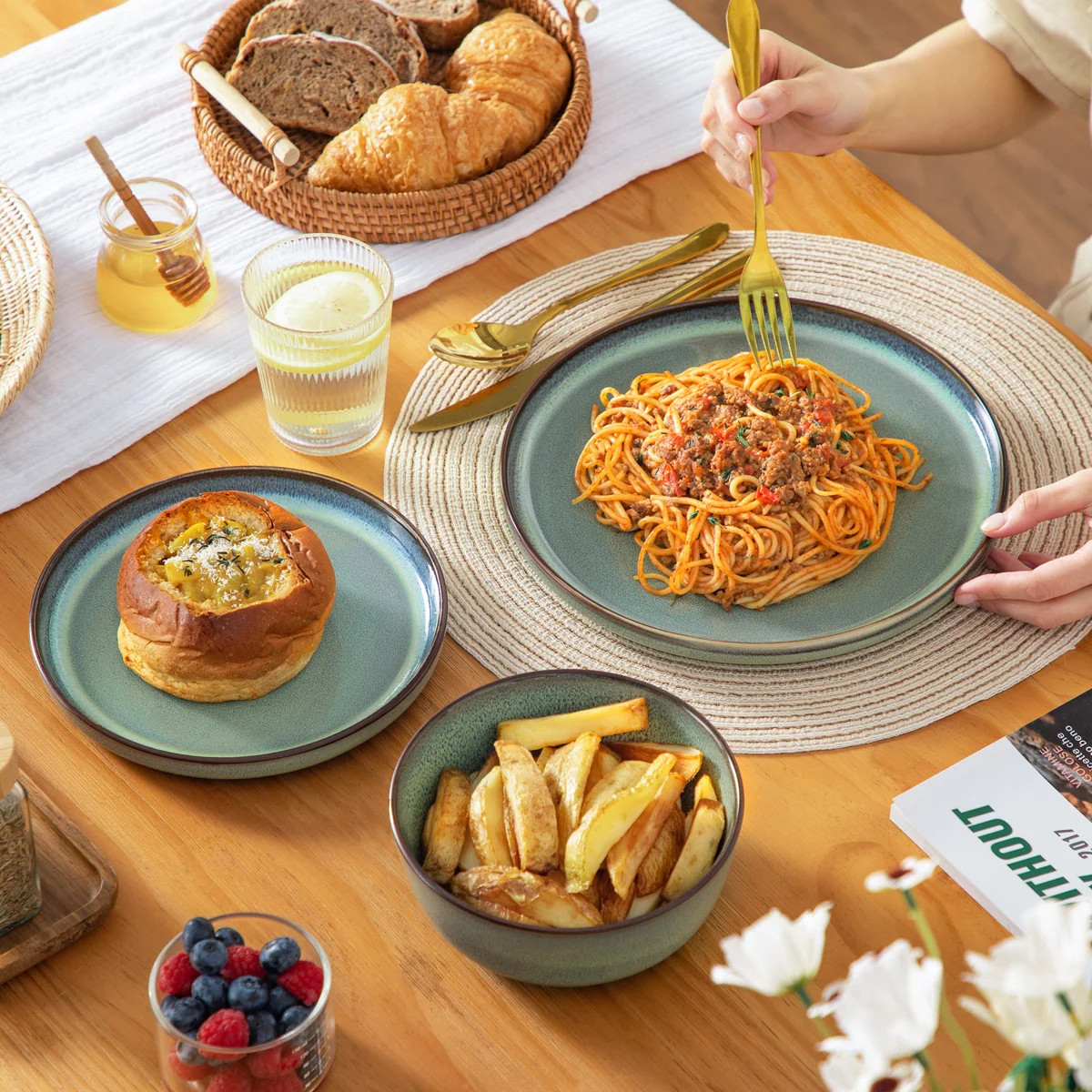 18 Piece Green Ceramic Dinnerware Set for 6,Kiln-Fired Plates,Dessert Plates&Bowls (Set of 18) | Wayfair North America