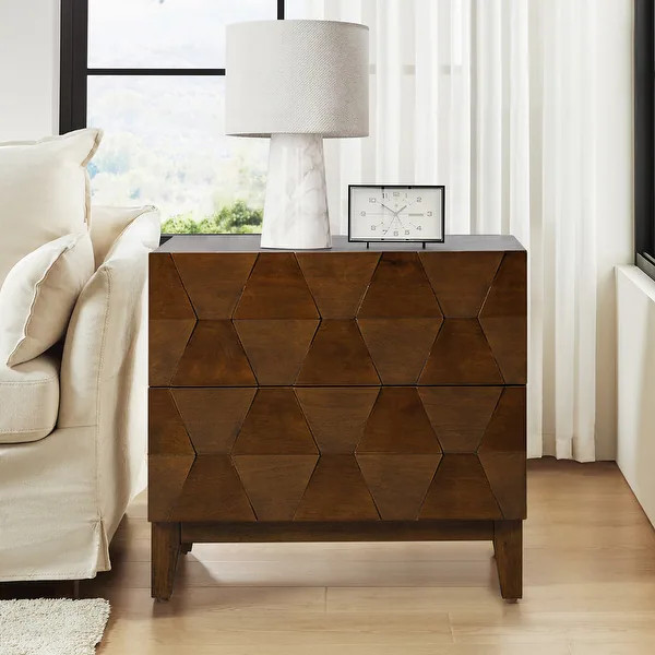 HULALA HOME Ethel Mid-Century 2-Drawer Storage End Table with Adjustable Solid Wood Legs and Char... | Bed Bath & Beyond
