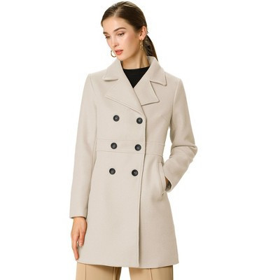 Allegra K Women's Notched Lapel Double Breasted Long Trench Coat Beige X-Small | Target