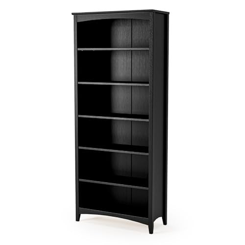 Camaflexi Shaker Style 6 Shelf Bookcase/Solid Wood / 72 inch Tall/Adjustable Shelving/Closed Back/Display Bookshelf for Living Room, Bedroom, Home and Office, Black | Amazon (US)