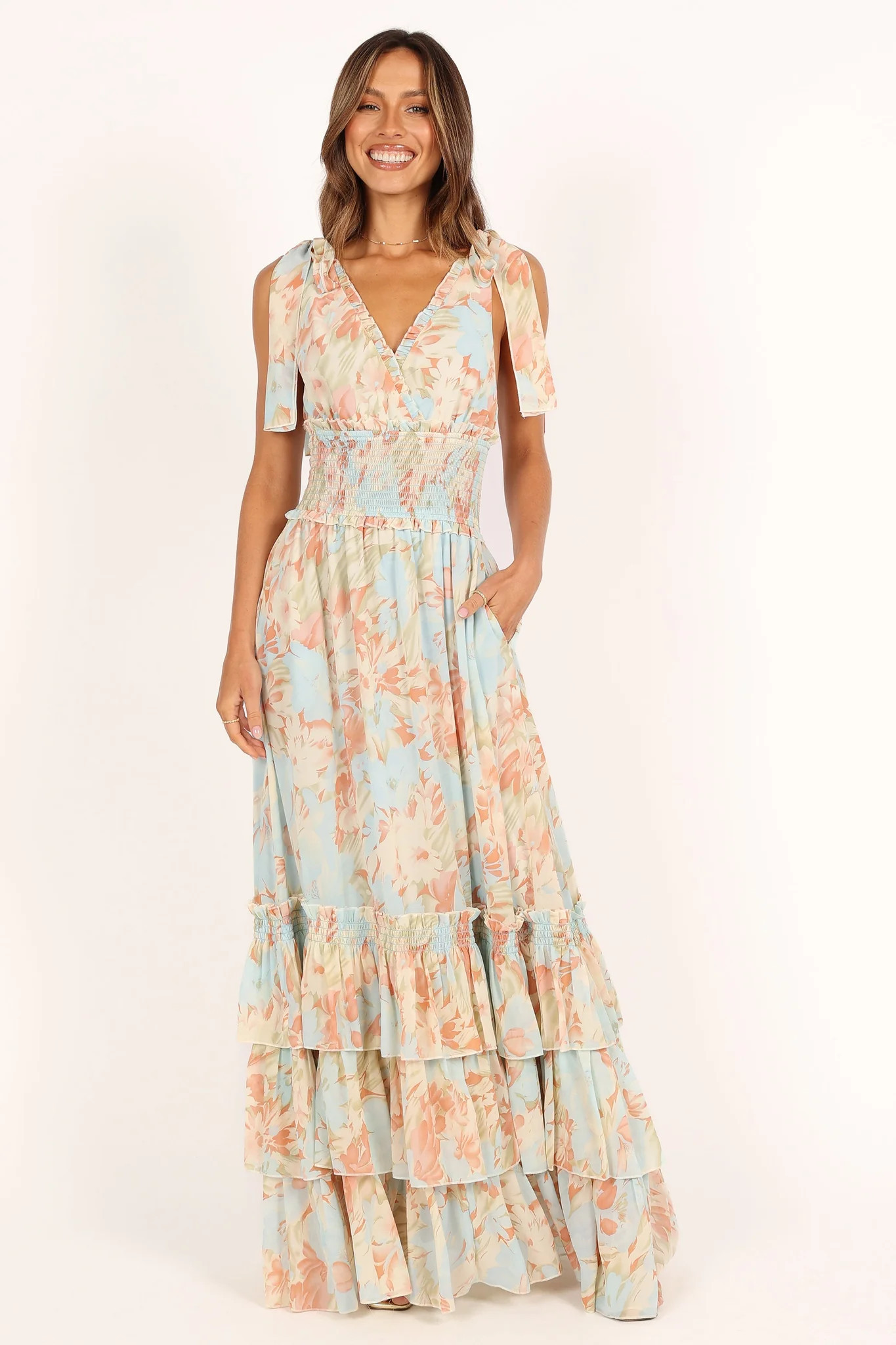 Christabel Tiered Maxi Dress - Blue Floral | Petal & Pup (US)