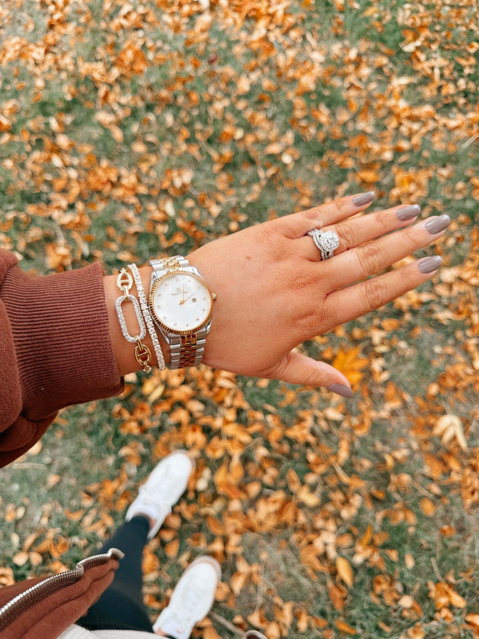Cozy layers, elevated details 🍂🤎 Looking down at my favorite fall outfit with a bracelet stack that makes even the comfiest look feel polished ✨ fall outfit inspo | cozy chic style | layered bracelet stack | elevated jewelry look | autumn accessories | gold bracelet layering | watch and bracelet combo | casual fall outfit | influencer jewelry style | everyday jewelry favorites | LTK fall fashion | cozy autumn vibes | fall style essentials | minimalist jewelry stack | holiday gift ideas | jewelry gift guide | bracelet stack gifts | gifts for her | luxury inspired jewelry | gold jewelry gifts | festive jewelry ideas | holiday shopping favorites | influencer gift picks | LTK holiday finds | gift guide must haves | layering bracelet gifts | elegant jewelry gifts | cozy holiday style

#LTKSaleAlert #LTKMidsize #LTKStyleTip