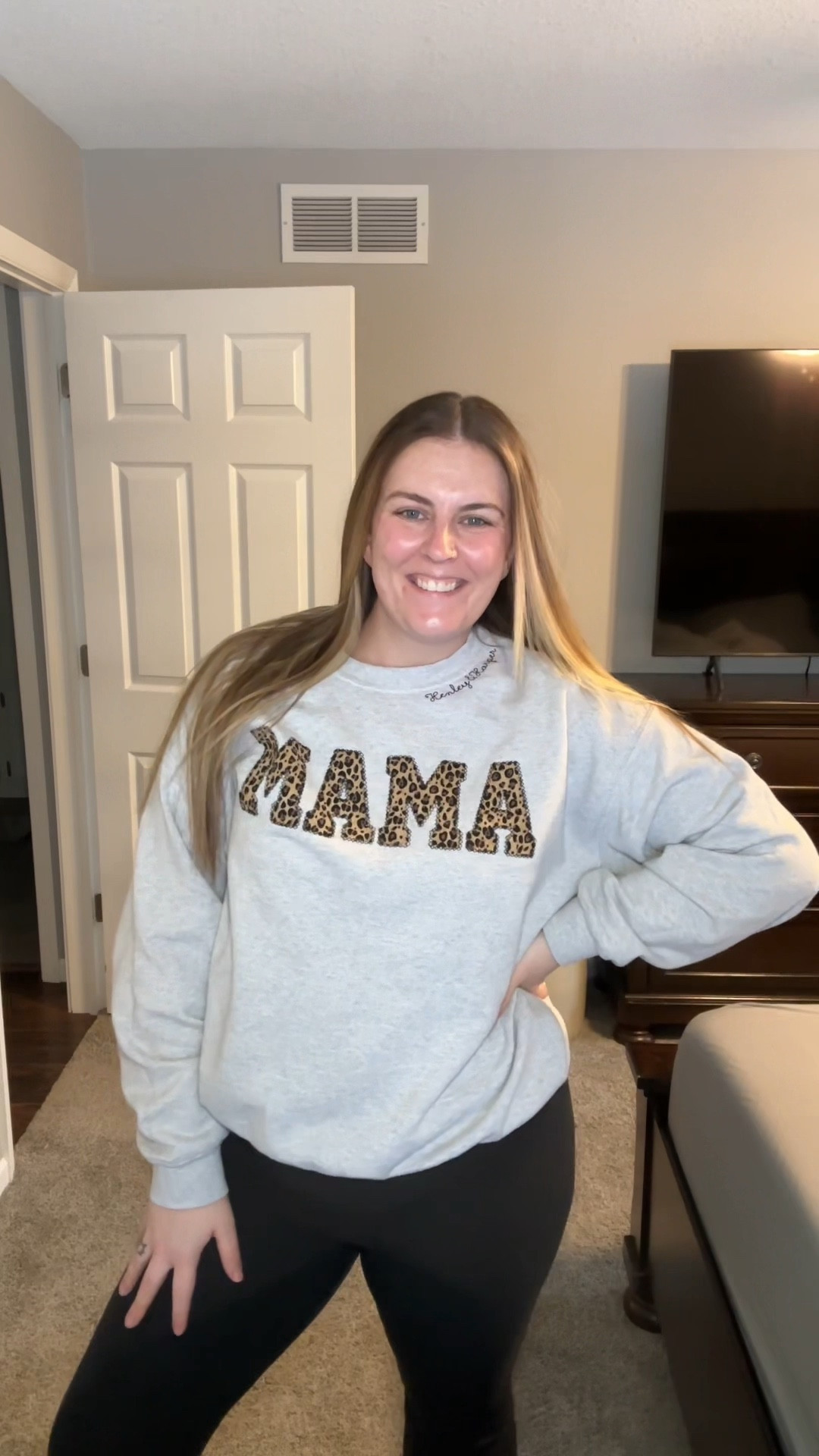 
OOTD: comfy mom fit 

My favorite leggings from @Amazon. They have a high waist V cross with flare bottoms.
Also the cutest MAMA sweatshirt from @Etsy with my girls names embroidered on the collar 💕

#OOTD #midsize #momlife #momsoftiktok #twinmom #etsy #etsyshop #amazon #amazonfinds #CapCut 