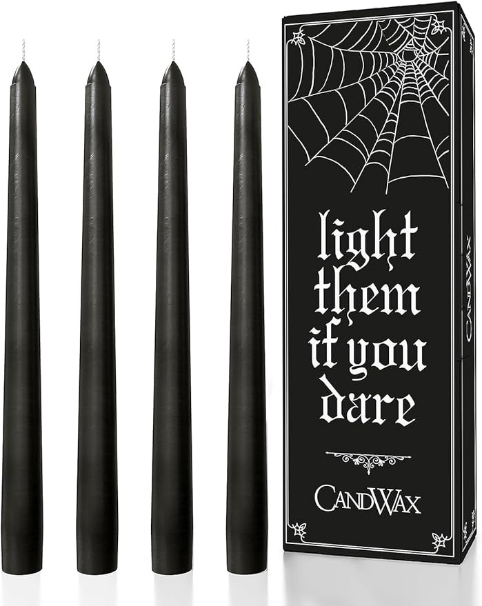 CANDWAX 10 inch Taper Black Candles Set of 4 — Dripless Tall Unscented Black Tapered Candle Sti... | Amazon (US)