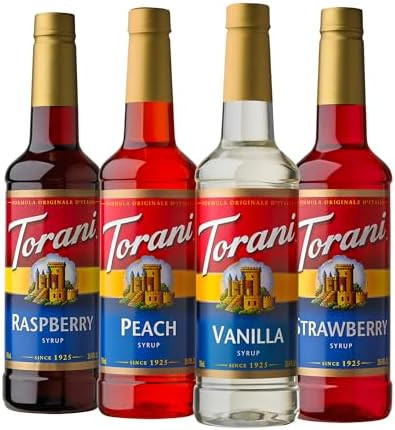 Torani Flavored Drink Syrup Soda Shop Variety Pack, Raspberry, Peach, Vanilla & Strawberry, 25.4 ... | Amazon (US)