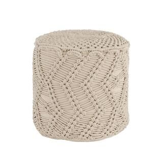 MH LONDON Cream Round Macrame Floor Pouf Ottoman (16 in.) MH-1838 - The Home Depot | The Home Depot