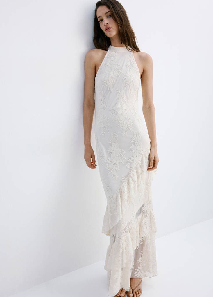 Embroidered tulle dress with ruffles ecru - Woman - 4 - MANGO | Mango (US/MX/AU)