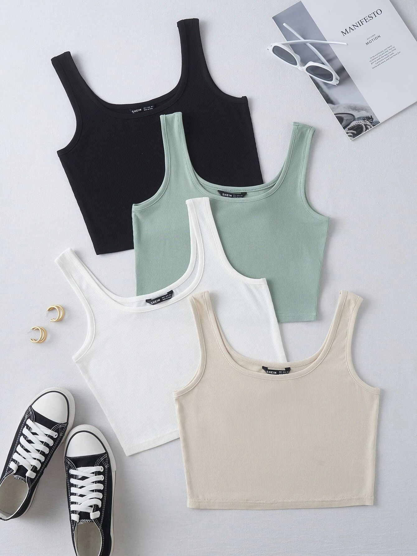 4pack Solid Crop Tank Top | SHEIN