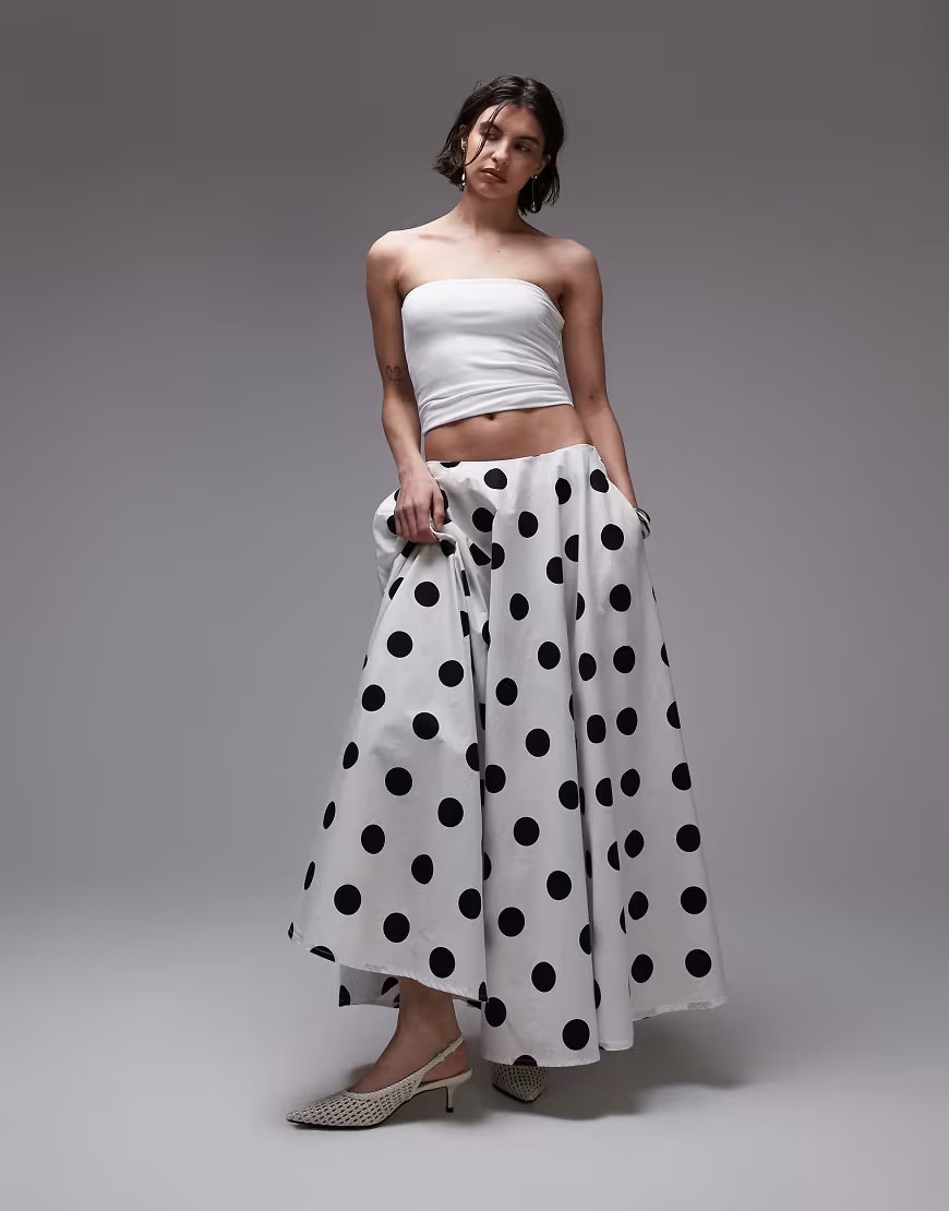 ASOS DESIGN poplin volume circle maxi skirt in polka dot-Multi | ASOS (Global)