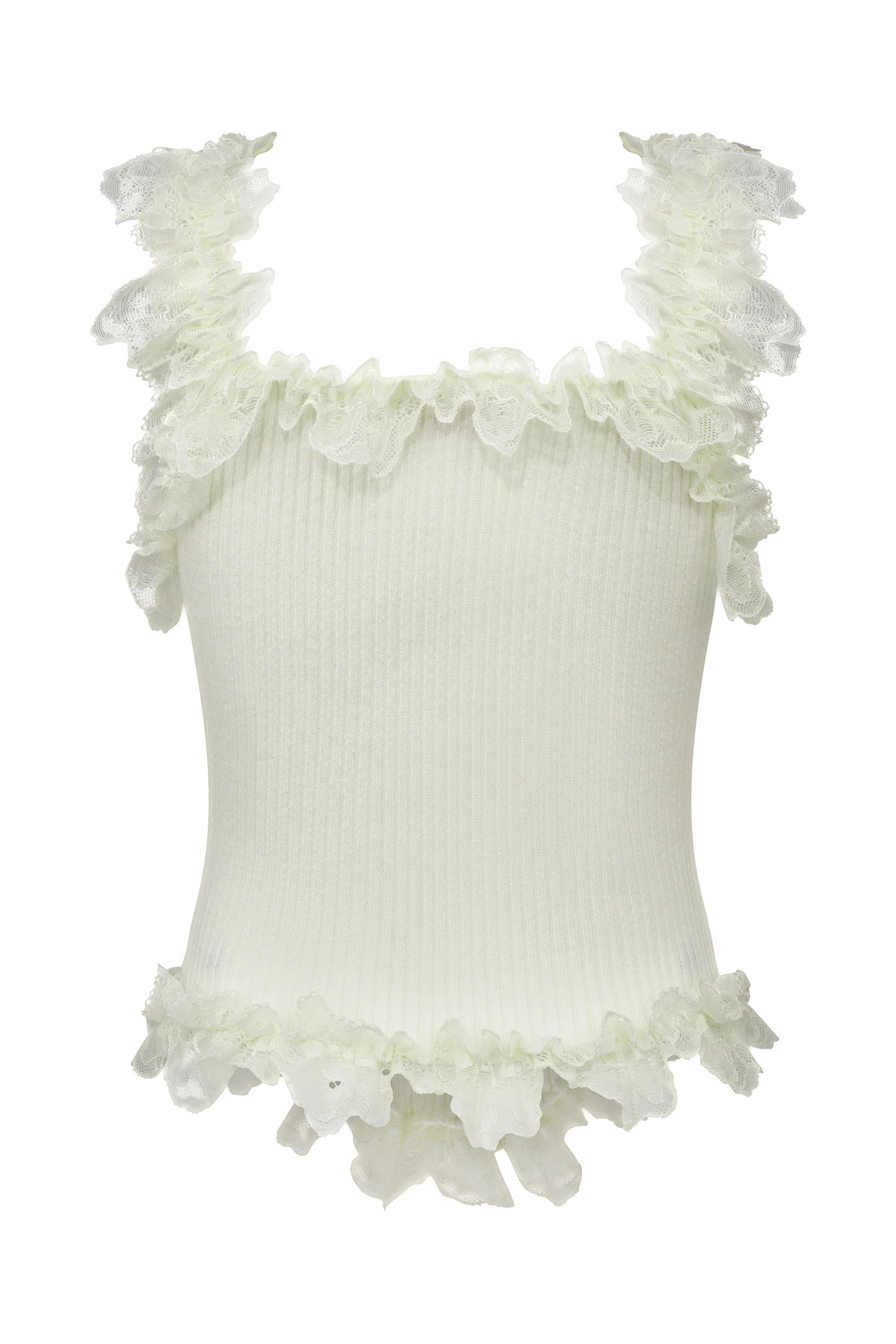 Lace Ruffle Knit Top - Cream | MESHKI US