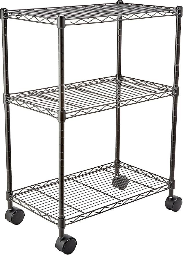Amazon Basics 3-Shelf Adjustable, Heavy Duty Storage Shelving Unit on 4'' Wheel Casters, Metal Or... | Amazon (US)