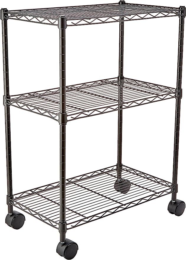 Amazon Basics 3-Shelf Adjustable, Heavy Duty Storage Shelving Unit on 4'' Wheel Casters, Metal Or... | Amazon (US)