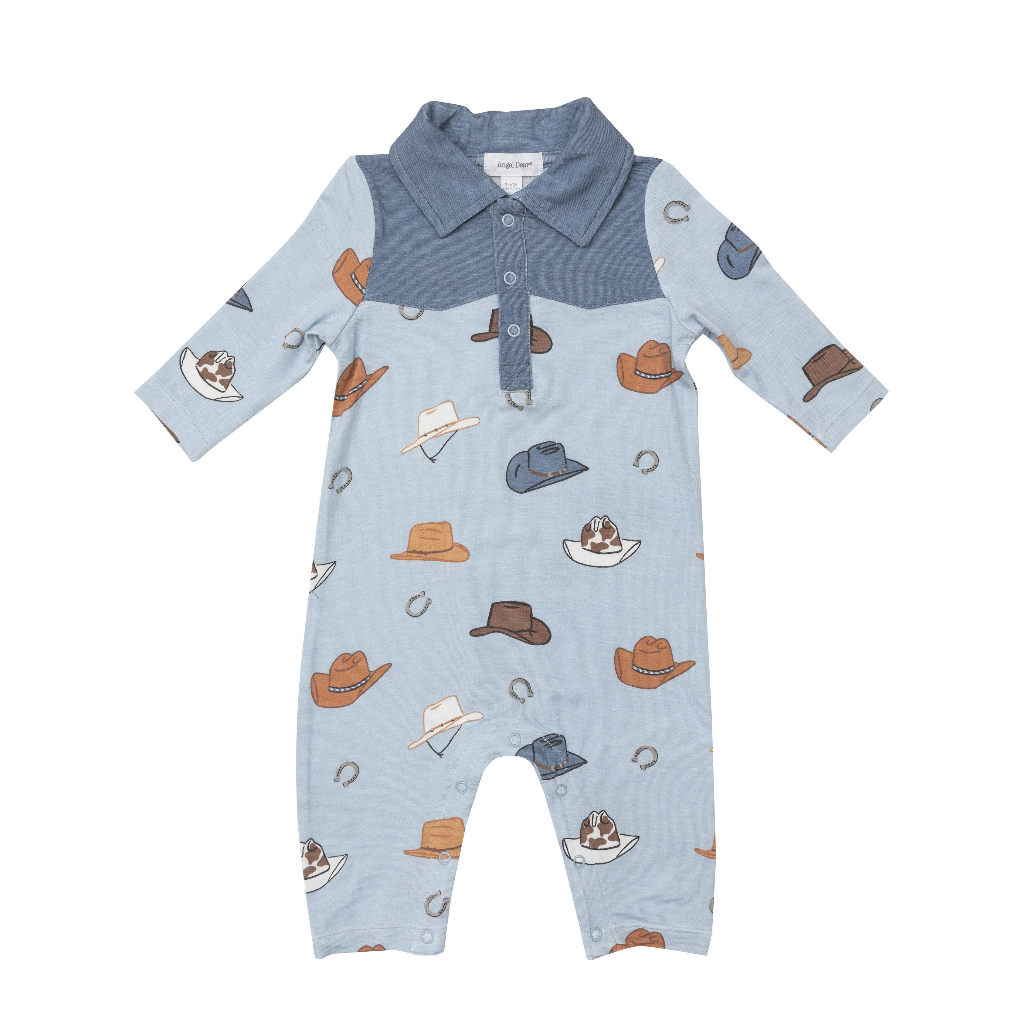 Yoke Romper, Cowboy Hats Blue | SpearmintLOVE