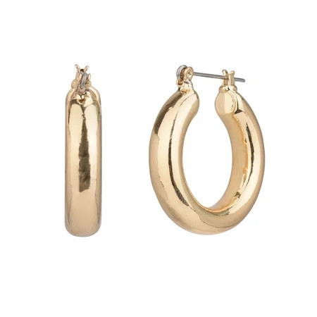 Time and Tru Adult Women s Gold Tone Medium Wide Metal Hoop Earring | Walmart (US)