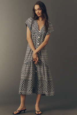 The Reneé Flutter-Sleeve Linen Button-Front Midi Dress | Anthropologie (US)