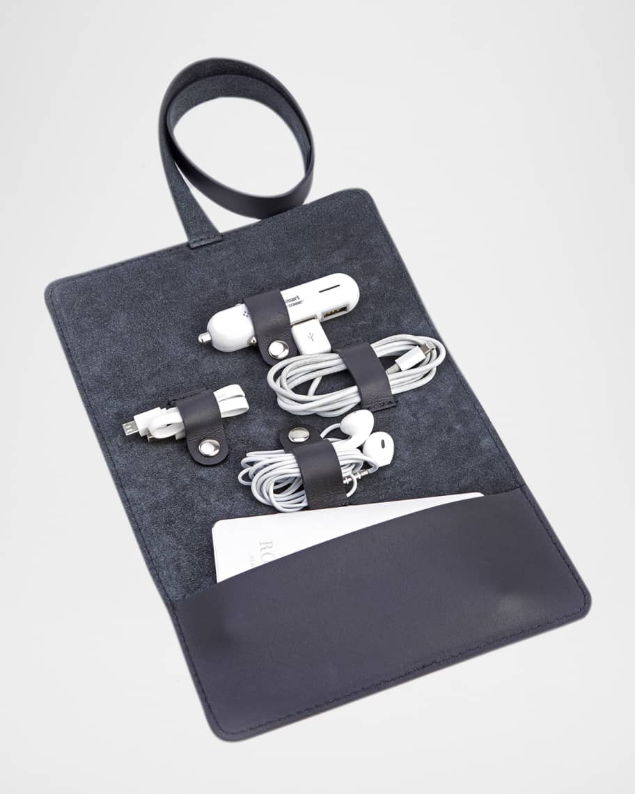 ROYCE New York Monogrammed Leather Tech Cord Accessory Organizer | Neiman Marcus