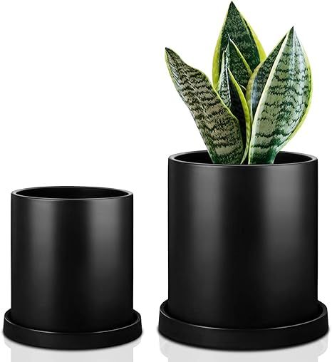 MoonLa Plant Pots - 5.7 + 4.8 Inch Black Matt Ceramic Planter for Flower, Cactus, Succulent Plant... | Amazon (US)