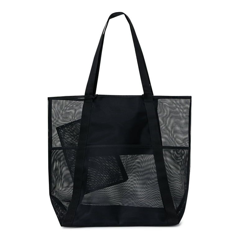 Time and Tru Women's Mesh Beach Tote Handbag, Black | Walmart (US)