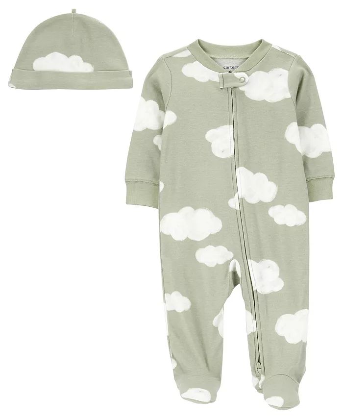 Baby Boys or Baby Girls Cloud Zip Up Sleep and Play and Cap, 2 Piece Set | Macy's