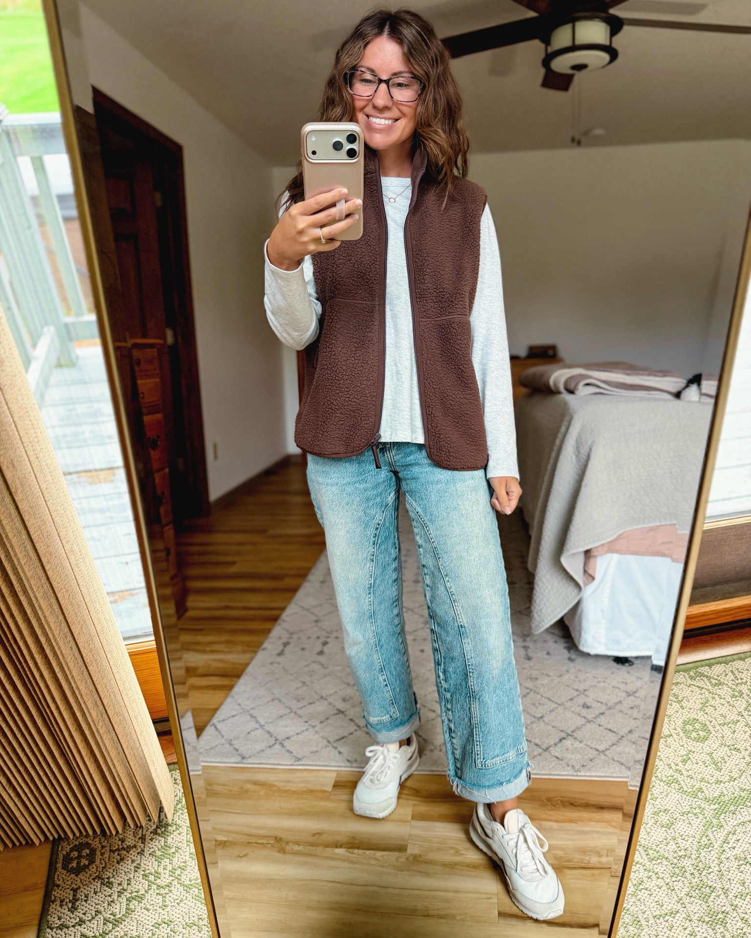 Cold fall day outfit with a long sleeve, sherpa vest, utility jeans and sneakers🫶🏽

small in my long sleeve, xs in my brown sherpa vest, 24 in my jeans and 6.5 in my sneakers🤎

#LTKPetite #LTKSeasonal #LTKootd