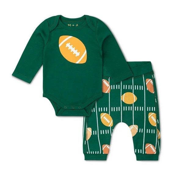 M+A by Monica + Andy Organic Cotton Gender Neutral First Moves Bodysuit + Groove Pant Set, Sizes ... | Walmart (US)