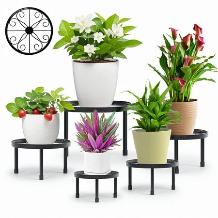 5-Pack Metal Plant Stand for Indoor Outdoor, Heavy Duty Flower Pot Stands for Multiple Plant, Anti-Rust Iron Plant Pot Shelf for Patio Balcony Garden Home Decor | Walmart (US)