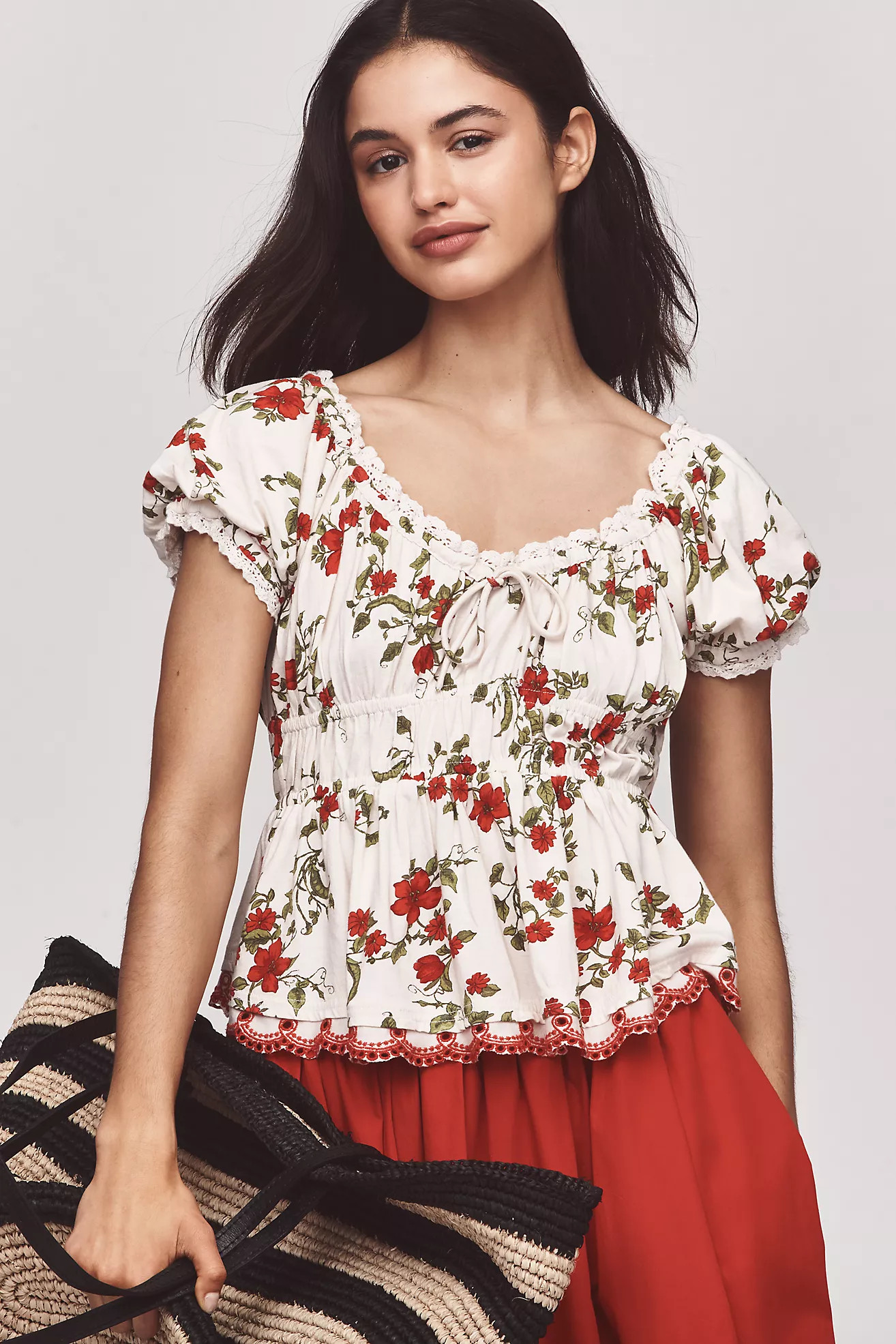 Maeve Short-Sleeve Sweetheart-Neck Peplum Top | Anthropologie (US)