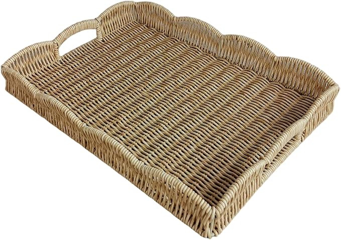 Rattan Tray 15x11x2in Large Woven Ventilate Rectangular Serving Tray with Handles Rustic Decorati... | Amazon (CA)