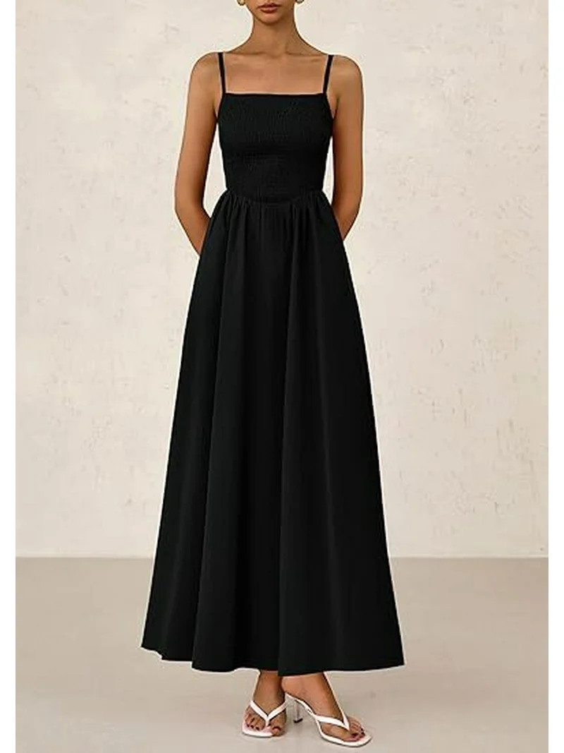 PRETTYGARDEN Women's Smocked Maxi Dresses Summer Beach Sundress Casual Spaghetti Strap Swing A Li... | Walmart (US)