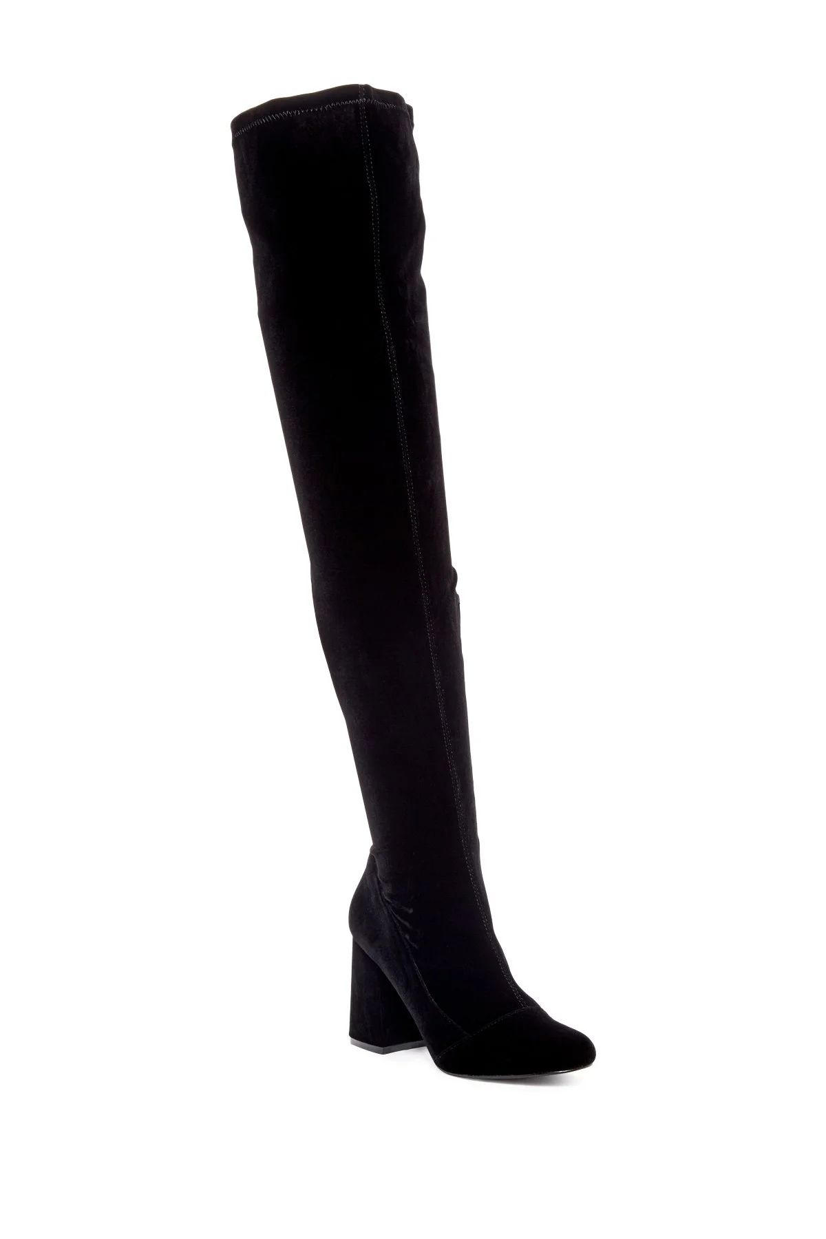 Shellys London Harriet Black Velvet Mid Chunky Heel Over Knee Fitted Thigh Boot | Walmart (US)