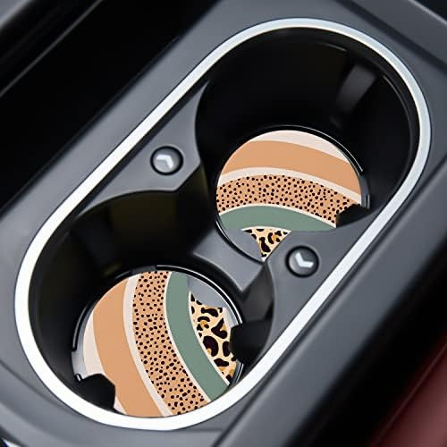 Car Cupholder Coaster Absorbent 2 Pack Cute Funny Fun Trendy Boho Rainbow Dotted Pattern Leopard Bur | Amazon (US)