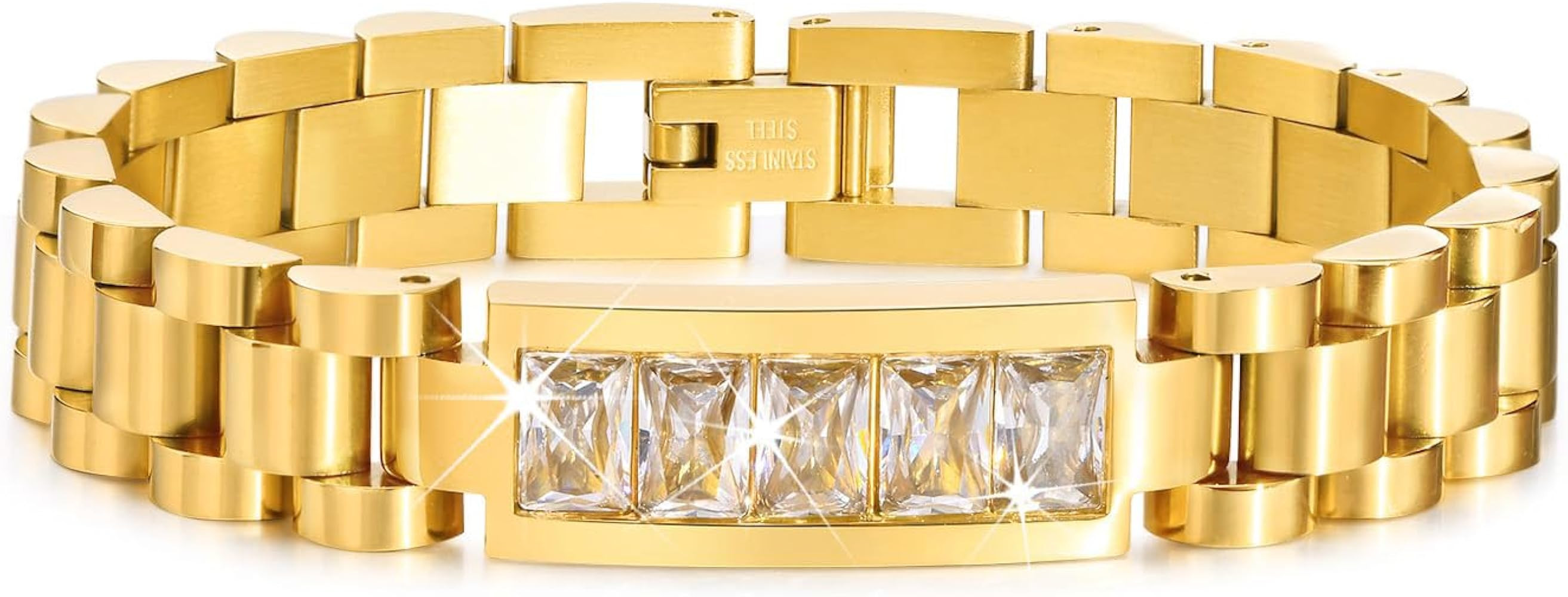 MPRAINBOW 2pcs Gold Chain Link Bracelet - Stainless Steel Love Crystal Friendship Bracelets Bangl... | Amazon (US)