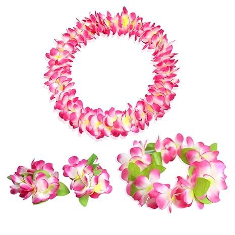CISMARK Hawaiian Flower Leis Jumbo Necklace Bracelets Headband Set | Amazon (US)