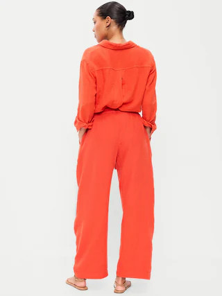 High-Waisted Crinkle Gauze Barrel Ankle Pants | Old Navy (CA)
