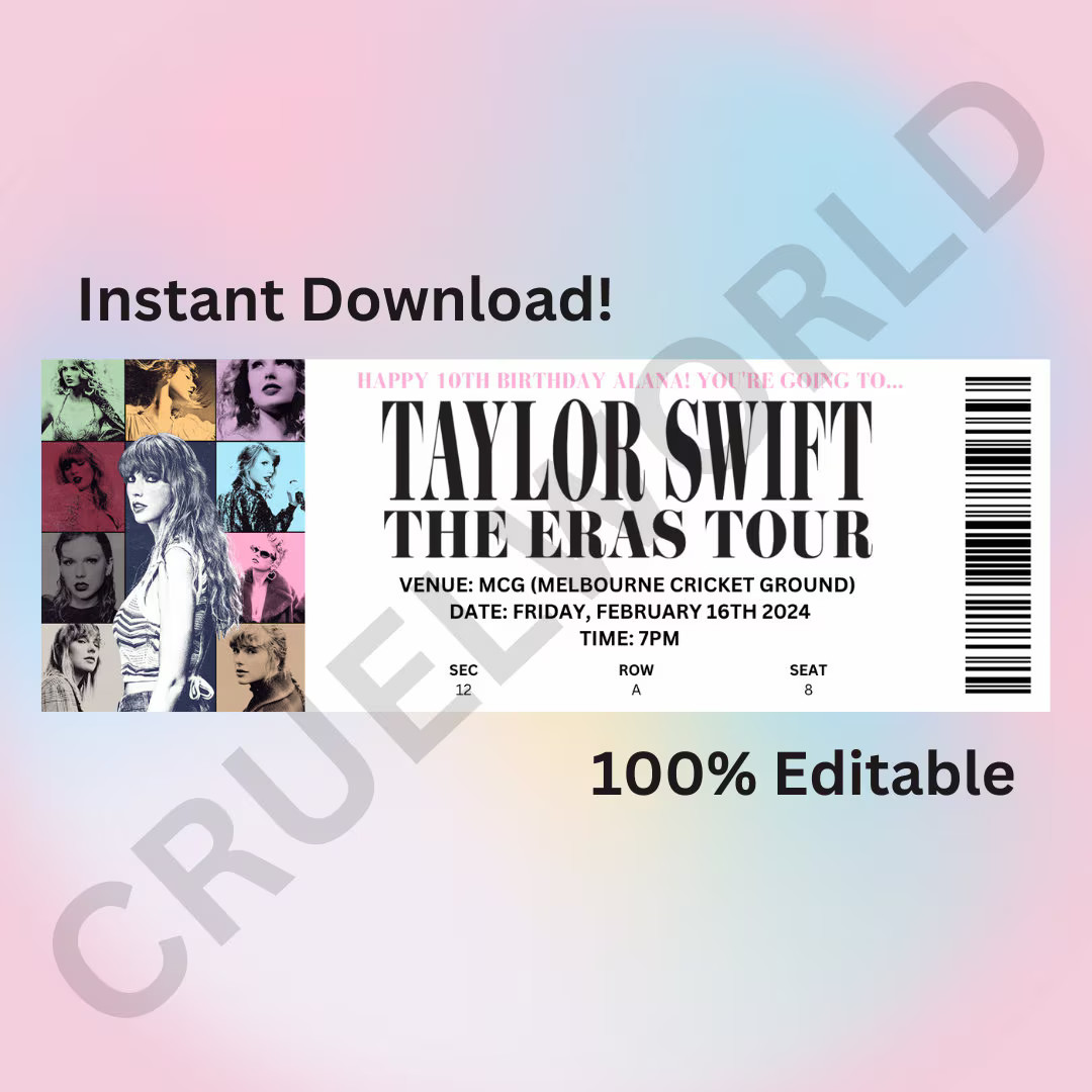 Printable Customisable Taylor Swift Eras Ticket PDF Tailor-made Keepsake for Swifties - Etsy | Etsy (US)
