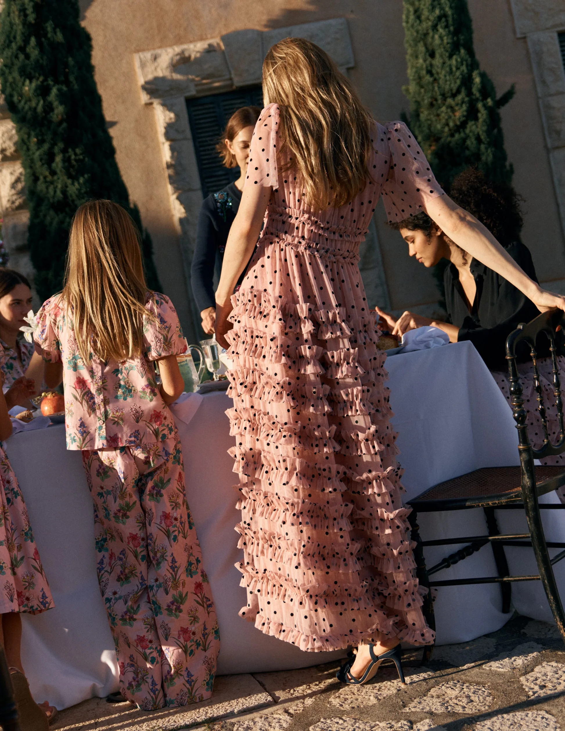 V-Neck Ruffle Tulle Dress-Ivory Black Spot | Boden (US)