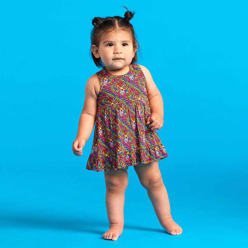 Tiger Multi Ruffled Baby Bodysuit Dress | Lisa Frank® Hunter™ | Posh Peanut