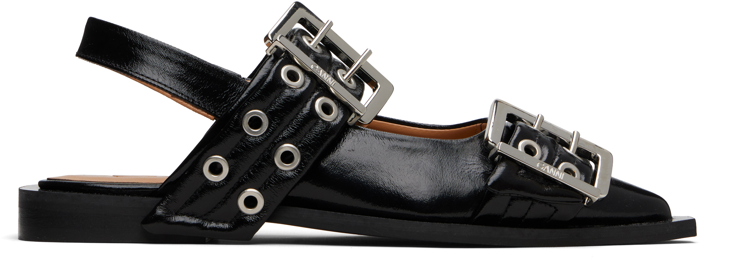 GANNI Black Feminine Buckle Ballerina Flats | SSENSE
