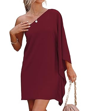 Jhsnjnr Women's Casual Batwing Sleeve One Shoulder Dresses Summer Club Party Cocktail Dresses | Amazon (US)
