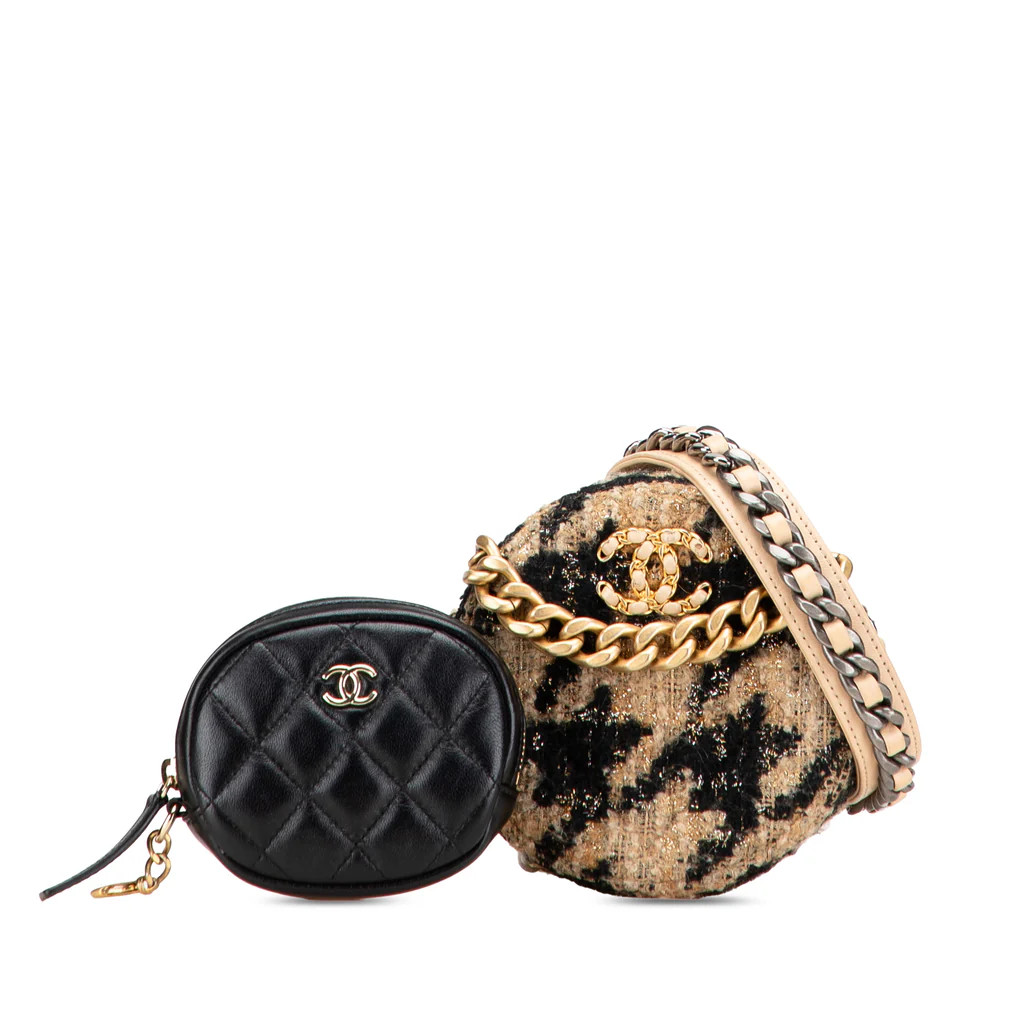 19 Round Clutch with Chain and Coin Purse Quilted Tweed and Lambskin | Rebag